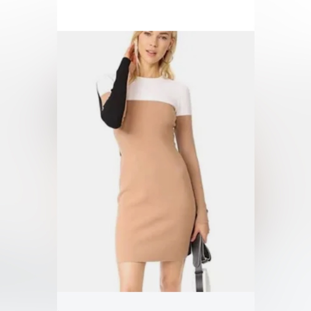 Diane von furstenberg  knit color block dress ivory camel